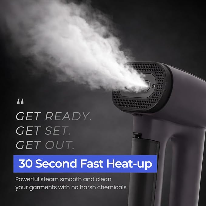 HubiCare Vacuum Garment Steamer, 2.5m Extra-Long Cord, Fabric-Grip Suction with Higher-Output Steam, Handheld Steamer for Clothes, 110–120V, Lightweight, Metallic Black