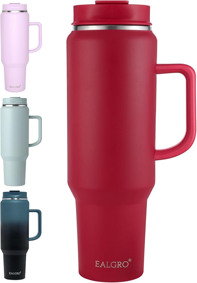 EALGRO 50 oz Tumbler with Handle, Insulated Tumblers with Lid and Straw, Large Metal Sports Water Bottle Jug, Thermal Stainless Steel Travel Coffee Mug Cup, Red
