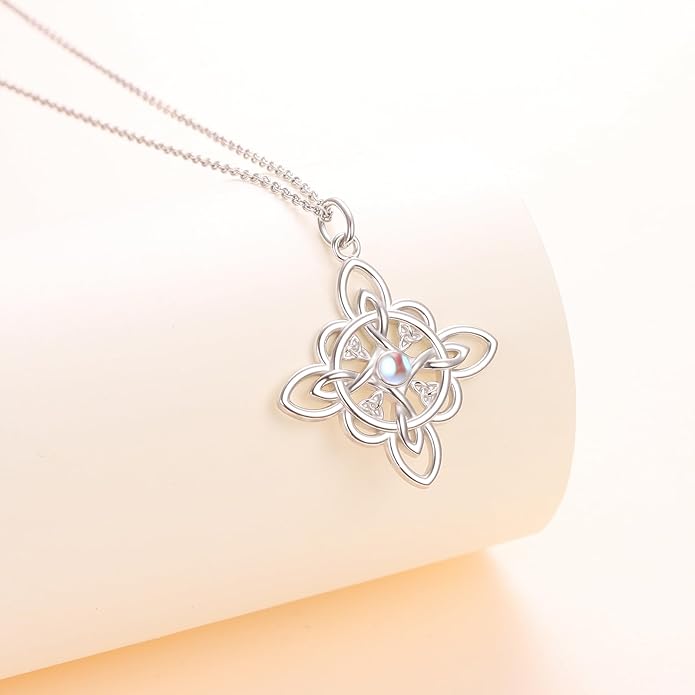 FLYOW 925 Sterling Silver Good Luck Irish Jewelry Celtic Knot Pendant Necklace for Women Birthday Graduation Gift