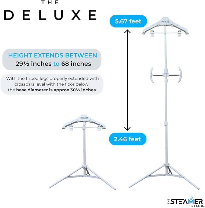Deluxe | Adjustable Standing Garment Steaming Rack with Hanger | Fast, Foldable, Portable Clothes Steam Ironing Solution for Travel & Home