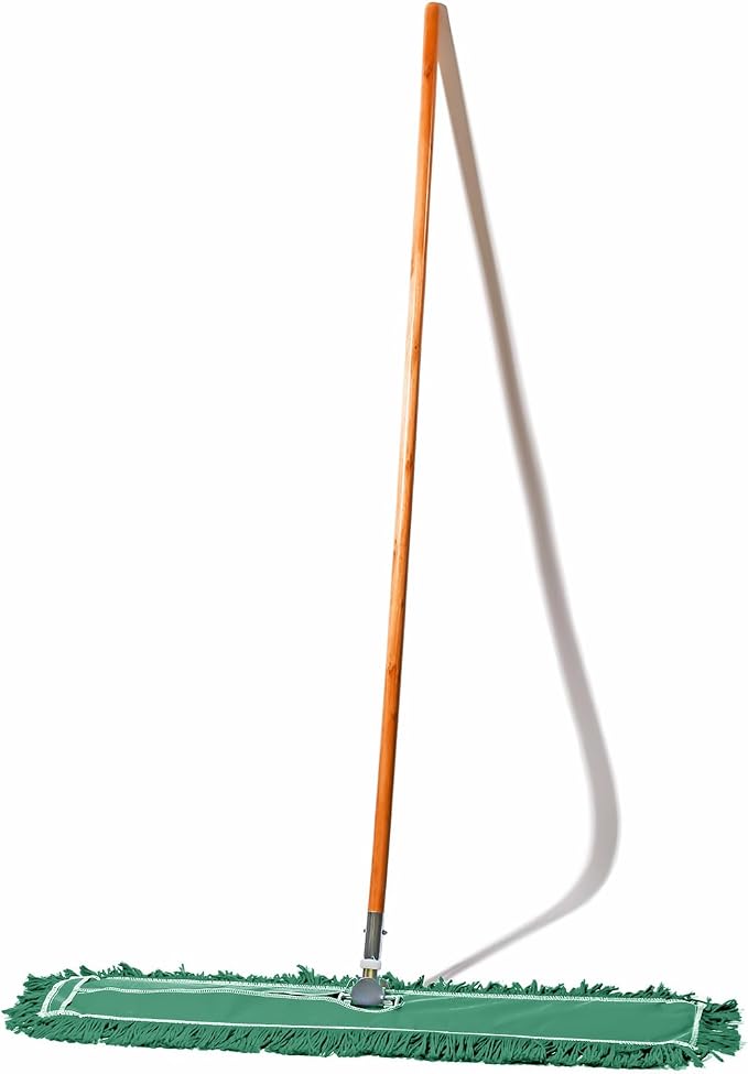 36 Inch Green Commercial Dust Mop & Floor Sweeper – Wood Handle Floor Mop for Tile, Hardwood & Concrete