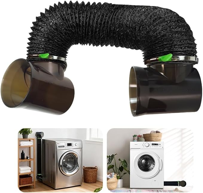 Dryer Vent Hose Connector Kit for Tight Spaces, 90° Elbow with 4-Inch 6.5FT PVC Hose, Transparent Black Upgrade, Tool-Free Installation