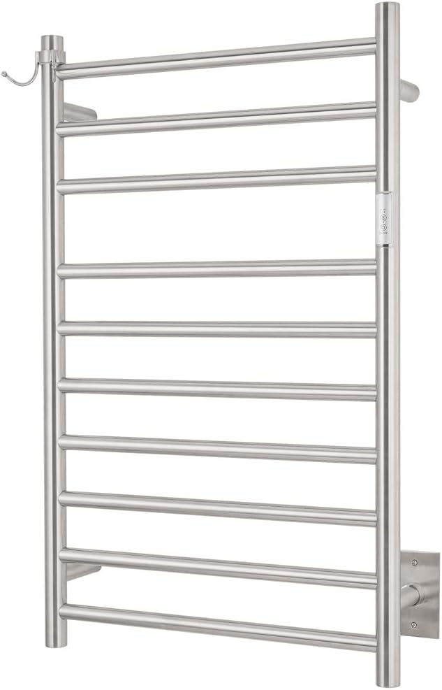 Wall Mounted Towel Warmer 10 Bars with Plug-in and Hardwired Options 3 Working Modes Brushed Stainless Steel 21” W 34” H
