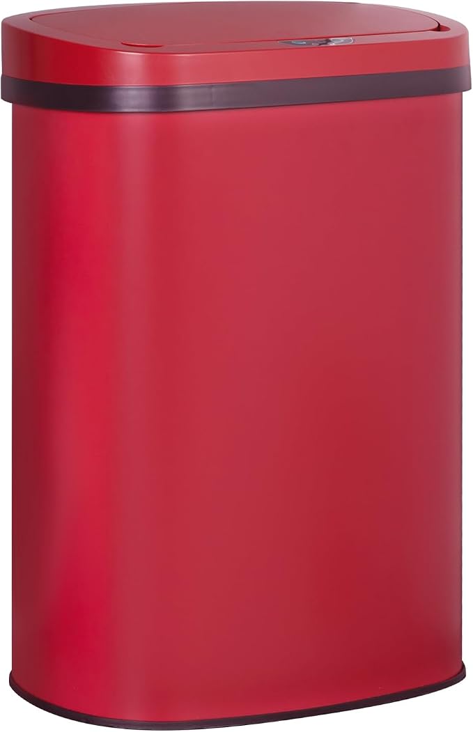 Furniture of America Verbena 13 Gallon Metal Household Trash Can with Motion Sensor Lid for Kitchen, Red
