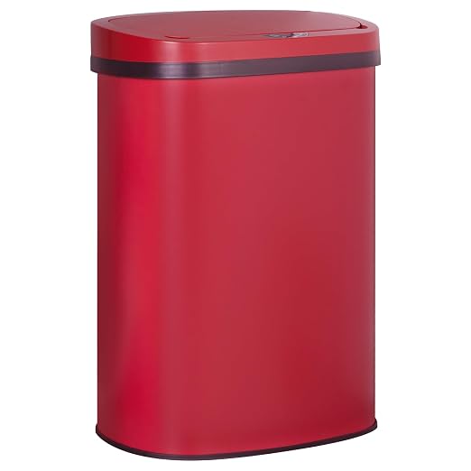 24/7 Shop at Home Freeway 13 Gallon Metal Household Trash Can Motion Sensor Lid for Kitchen, Red