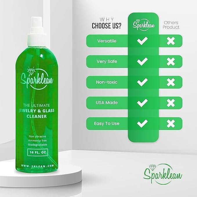 SPARKLEAN Jewelry Cleaner Spray 2oz · Pocket + TSA Travel Ring Cleaner · Safe on Gold, Silver, Diamond, Pearl · Anti-Fog Eyeglass + Lens Spray · Ammonia-Free pH-Balanced · Made in USA Since 2000