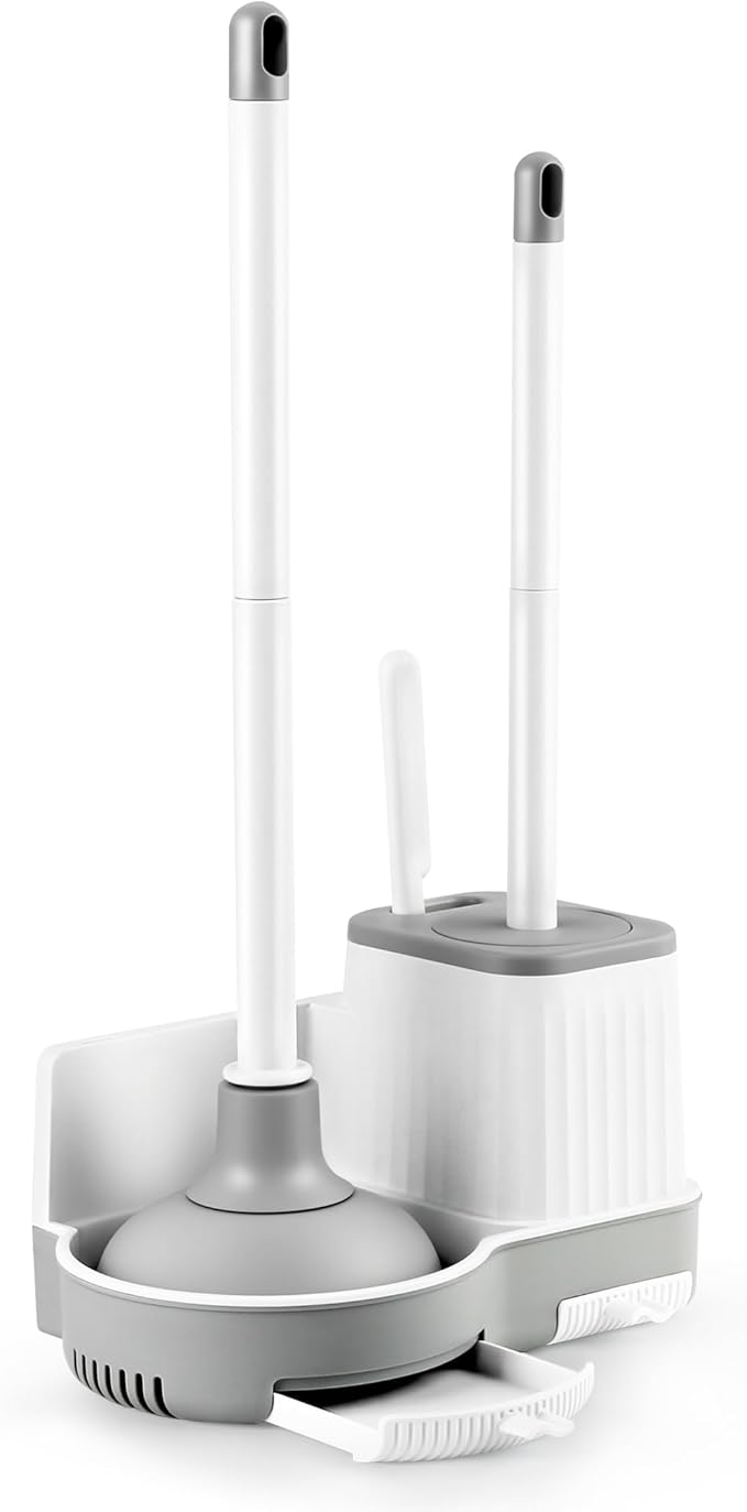 3 in 1 Toilet Brush and Plunger Set, Bathroom Cleaning | Toilet Bowl Brush and Holder, Crevice Cleaning Brush, Wall Mounted, Household Bathroom Cleaning Tools