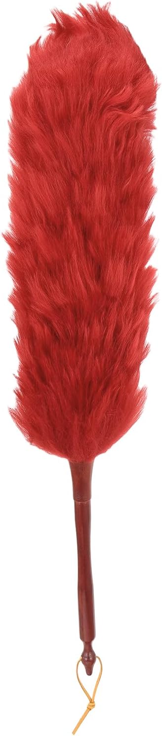 uxcell Wool Duster, 24.4" Natural Feather Cleaner Household Cleaning Duster with Solid Wooden Handle for Cleaning Fans Window Blinds Shelves Furniture, Red
