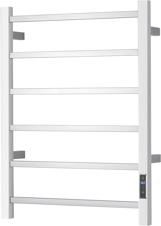 Electric Heated Towel Warmer - Wall Mounted Bathroom Towel Rack, Plug-in Design & Stainless Steel Brushed with Timer & Temperature Control 6 Bar