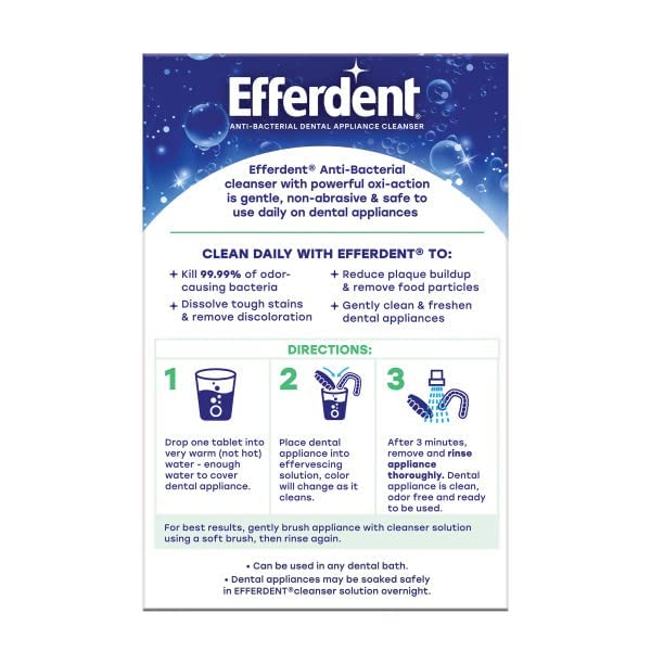 Efferdent Retainer Cleaning Tablets, Denture Cleaning Tablets for Dental Appliances, Minty Fresh & Clean, 90 Count. (Pack of 6)