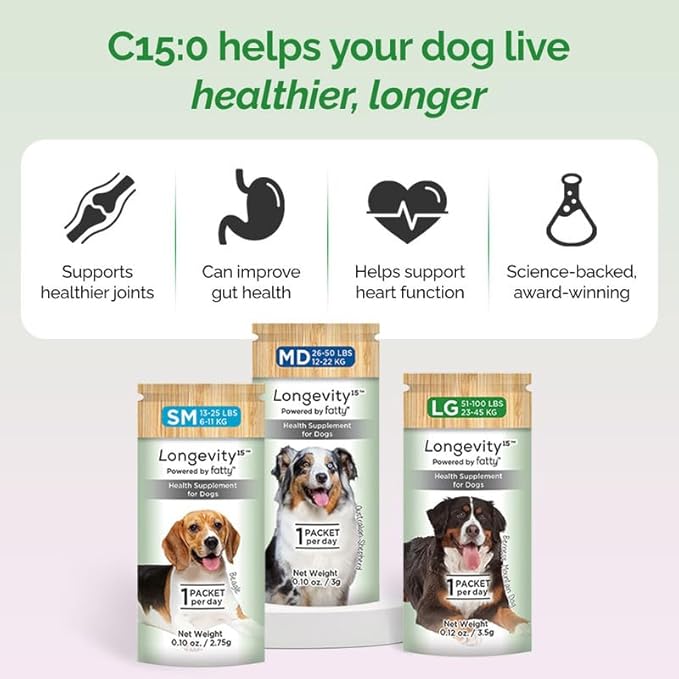 Longevity15 C15:0 Dog Health Supplement (30-Day Supply) & Yummy Combs Dog Dental Treats (8oz Bag) for Small Dogs – C15:0 Fatty Acid for Daily Wellness, Food Topper – VOHC Approved Oral Care