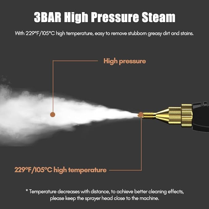 Decdeal Handheld Steam Cleaner Pressurized with Brush Heads and Gloves | High Temperature Pressurized Cleaning Machine for Car Floors Kitchen Furniture Bathroom Windows