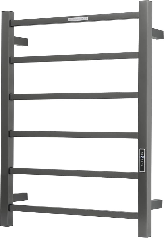 Electric Heated Towel Warmer - Wall Mounted Bathroom Towel Rack, Plug-in Design & Brushed Stainless Steel 6 Bar Gunmetal with Timer & Temperature Control