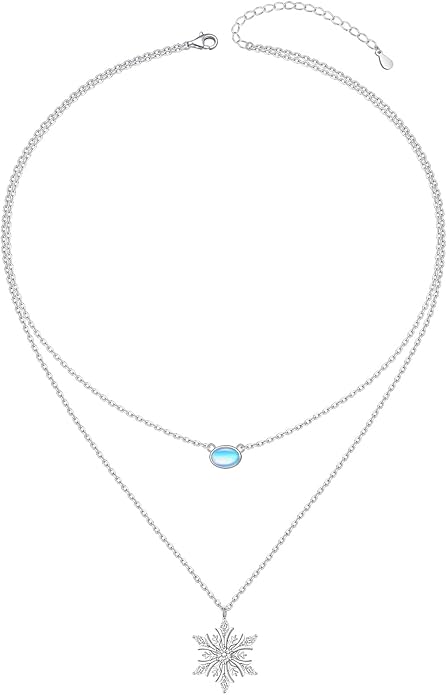 FLYOW Layered Choker Necklace S925 Sterling Silver Star Full Moon Daisy Flower Pendant Disc Jewelry Adjustable Clavicle Necklaces for Women Girls Birthday Gifts