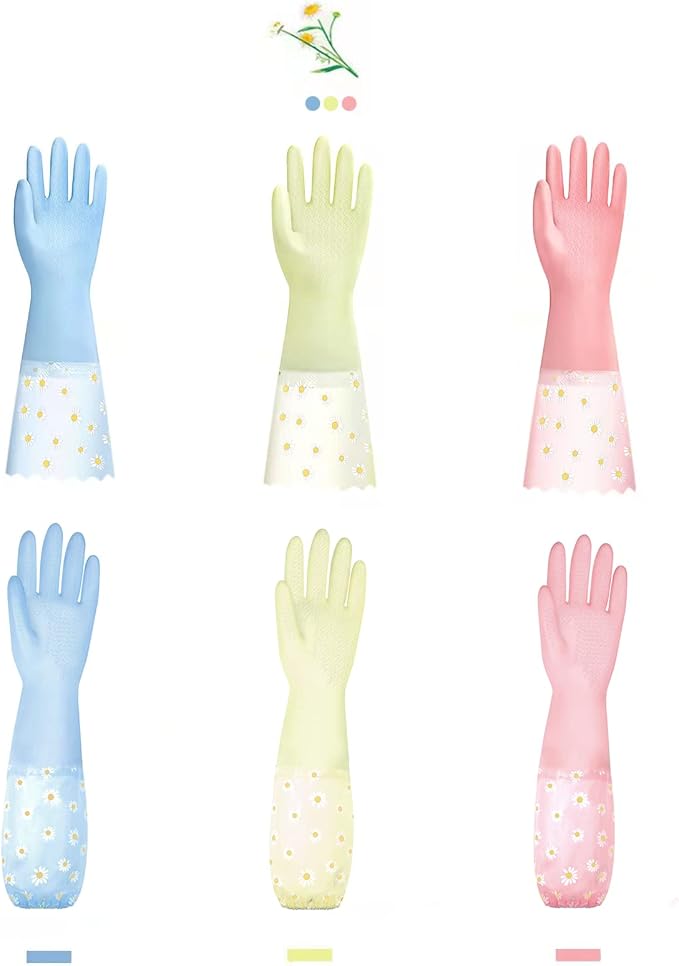 KAQ Dishwashing Cleaning Gloves 6 Pairs - Reusable Rubber Gloves Non-Slip Laundry Kitchen Gardening Household Gloves