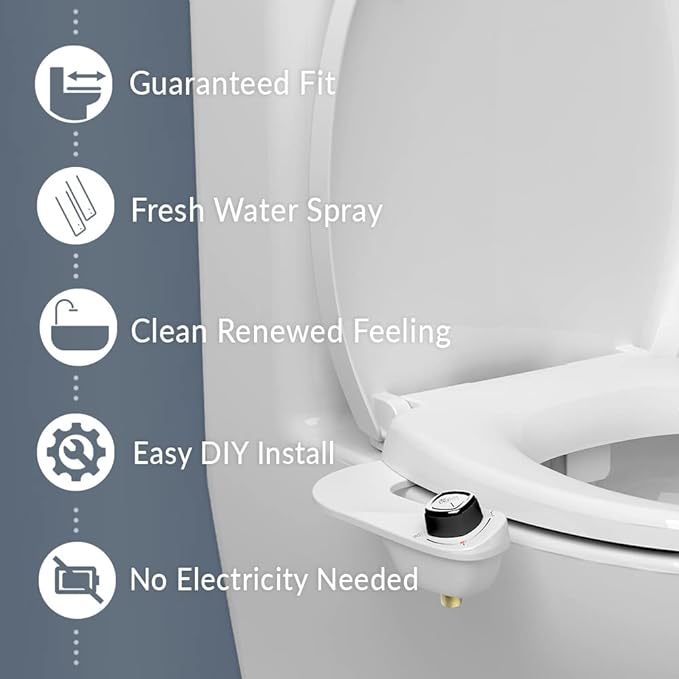 Mayfair Cassel Bidet Bundle, Slow-Close Never Loosen Toilet Seat with Perfect Fit, Fresh Water Spray, Non-Electric, Easy to Install Bidet, ELONGATED, White