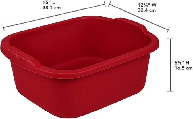 2 Pack Plastic Wash Tub Dishpan Basin and Foot Bath for Soaking Feet, Laundry Hand Wash Bucket, Dish Pans for Washing and Storage Cleaning Supplies - 12 Quarts - Heavy Duty - Red