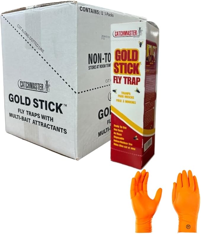 Fly Trap Sticks - Full Case of 12 – Effective & Easy-to-Use Fly Control Solution | Premium USA Supply Gloves for Safe Eradication | USA Supply Pest ID Card