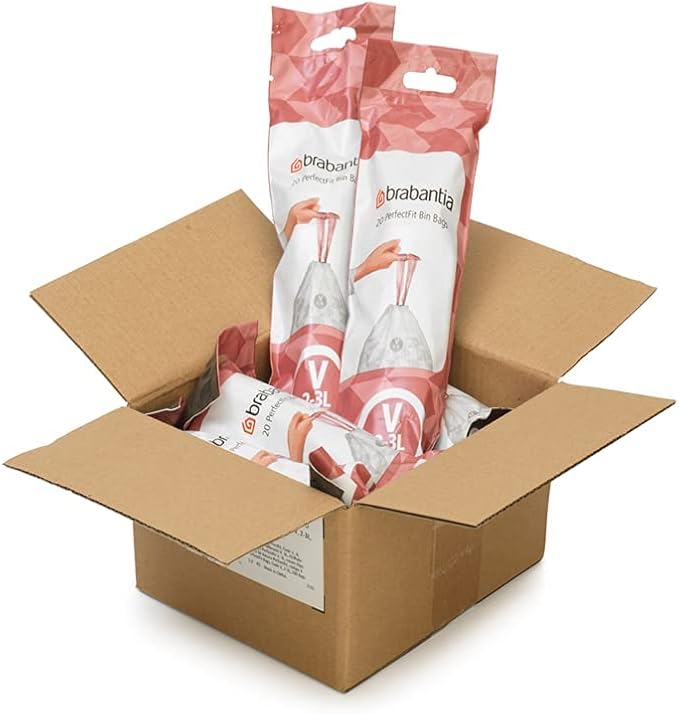 Brabantia PerfectFit Trash Bags (Size V/0.5-0.8 Gal) Thick Plastic Trash Can Liners with Drawstring Handles (200 Bags)