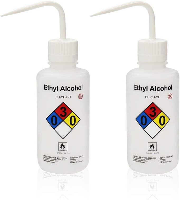 2pcs of Self-Venting Safety Wash Bottles, Vol.500ml 17oz, Ethyl Alcohol Wash Bottle, LDPE Material, LVM001