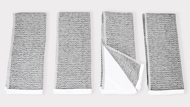 Realm 17" x 27" 100% Cotton Kitchen Towel (4 Pack) | Dobby Textured Jet Black | Soft, Plush & Absorbent with Solid White Backing