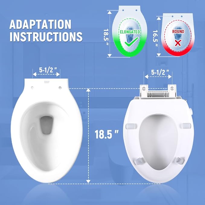 Raised Toilet Seat with Bidet, Fit Elongated Bidet Toilet Seat, Non-Electric Elevated Toilet Seat (Ambient Water), Adjustable Water Pressure Raised Toilet Seat for Seniors, White