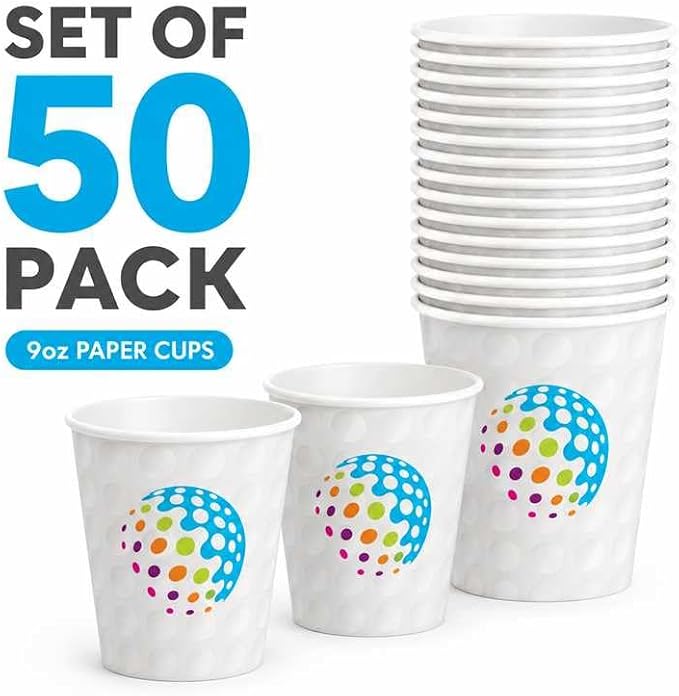 50 Pcs 9 oz Golf Party Paper Cups Bulk Let's Par-Tee Disposable Golf Ball Theme Cups Sports Drinking Tumblers for Birthday Party Favors Supplies Golfs Tournament Lover Gifts