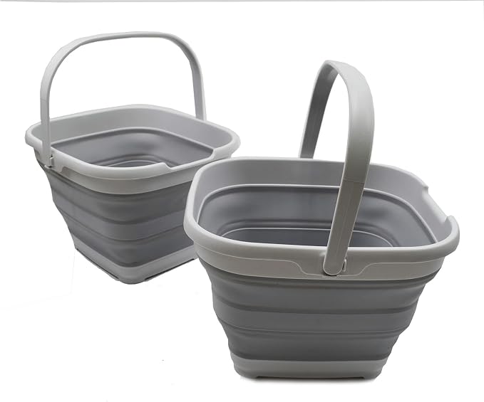SAMMART 10L (2.6 Gallon) Set of 2 Collapsible Rectangular Handy Basket/Bucket (Grey, 2)