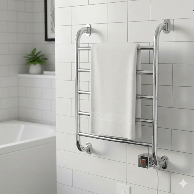 Warmrails Regent Towel Warmer - Wall Mounted Towel Warmer Rack for Drying Towels and Garments - 25.5-Inch Chrome Finish Frame with 5 Bars - Model HSRC