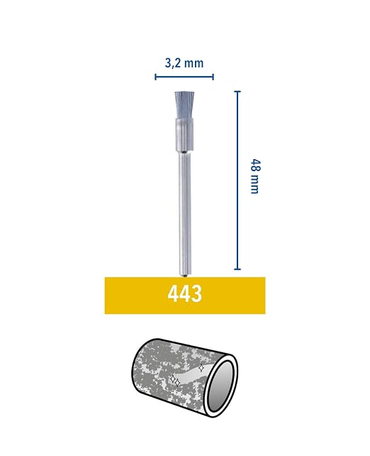 Dremel 443 Carbon Steel Brush Accessory Set, 3 Brushes (3.2 mm) for Cleaning and Removing Rust of Metal Materials