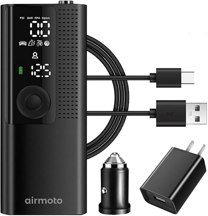 Airmoto and Power Kit Bundle Deal - 1 bundle - Tire Inflator Portable Air Compressor with Power Kit for Charging on The Road - Cordless Air Pump for Car Tires, Motorcycle, Bicycle, Balls