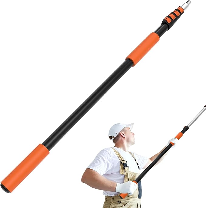 SISUPASSIE Telescoping Extension Pole, Reach to 36FT Telescoping Pole Multi-Purpose 7-30FT Lightweight, Sturdy with Universal Twist-on Metal Tip Extendable for Dusting Painting Window Cleaning