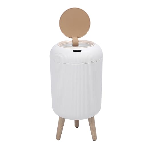 Automatic Motion Sensor Trash Can, Smart Touchless Water Proof Plastic Wastebasket,Garbage Bin with Removable Legs for Bathroom, Kitchen, Bedroom (White)