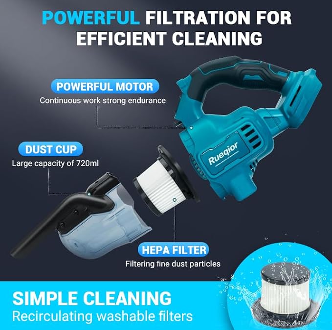 Cordless Vacuum Compatible with Makita 18V Battery, Handheld Vacuum Cleaner for Home Car Hardwood Floor Carpet, Portable Shop Vacuum with Washable HEPA Filter(Tool Only)