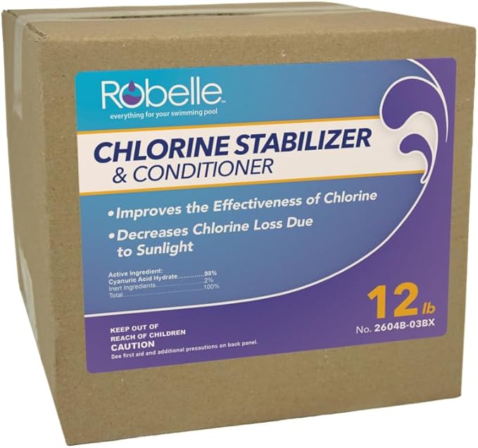Robelle 12-Pounds Premium Chlorine Stabilizer and Conditioner, Concentrated Cyanuric Acid for Pools, Pool Stabilizer, Helps Chlorine Last Longer