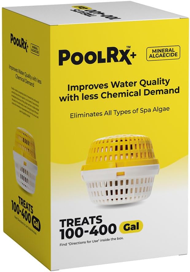 PoolRx+ Mineral Algaecide Unit, up to 6-Month Algae Control, for 100-400 gallons, Yellow & White, New Formula with Silver.