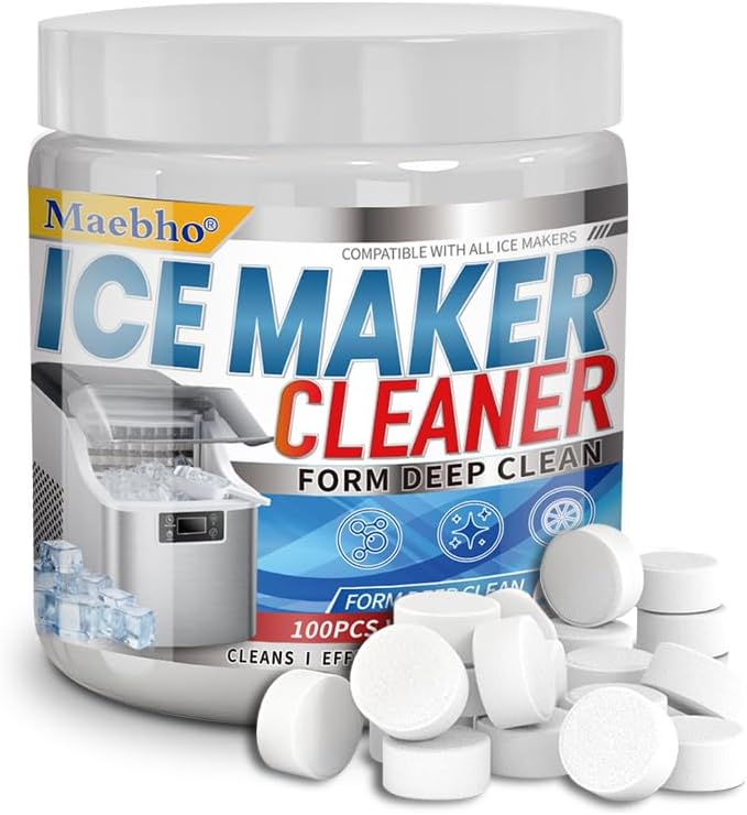 100 tabs Ice Machine Cleaner -Unscented Ice Maker Descaler Clean Tablets Compatible with Opal, Kitchenaid, GE Profile,Nickel Safe Scale Remover for Countertop, Nugget Ice Makers