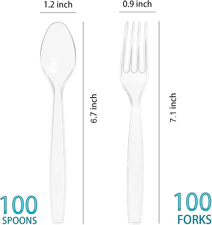 MOACOCK 200 Count Plastic Silverware, Heavy Weight Plastic Forks Spoons Disposable Utensils Cutlery Set for Wedding Party Supplies Everyday Use