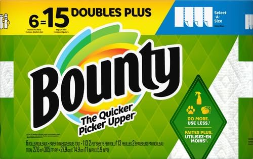 Bounty Select-A-Size Paper Towels, 6 Double Plus Rolls, White, 113 Sheets Per Roll