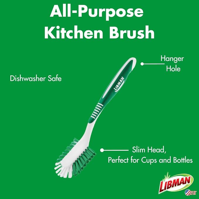 Libman Scrub Brush Kit with 3 Durable Brushes - Tile, Grout, Bathroom, Kitchen + Green & White Cleaning Brush Kit, 3-Piece All-Purpose Set 2406