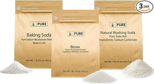 PURE ORIGINAL INGREDIENTS Homemade Laundry Detergent Bundle, Borax, Washing Soda, Baking Soda, Cleaning