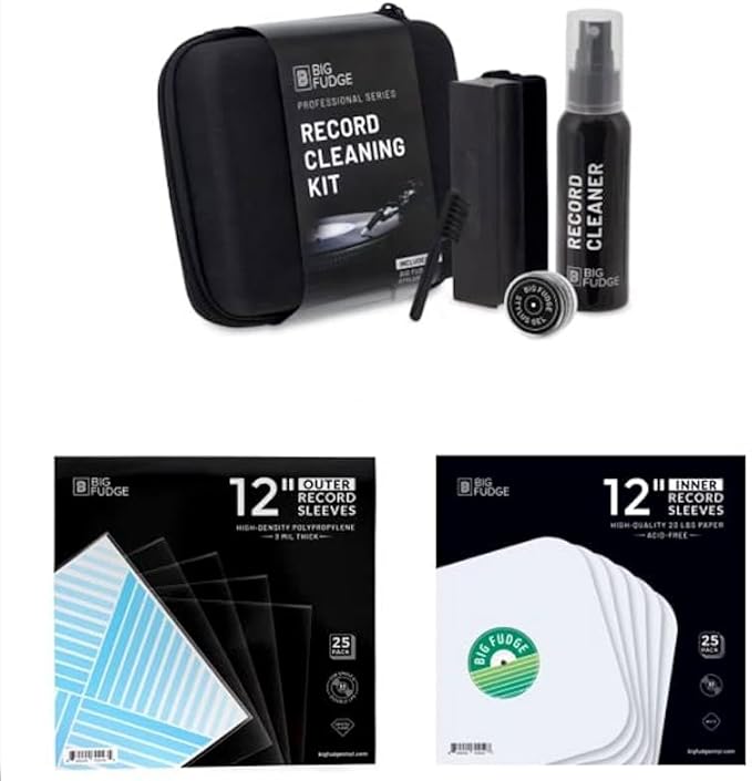 Big Fudge Professional Series Starter Kit: Includes Velvet Vinyl Cleaner Brush, Cleaning Fluid, Stylus Gel, Brush for Velvet, Padded Storage Case. 25x Outer Sleeves, 25x White Inner Sleeves…