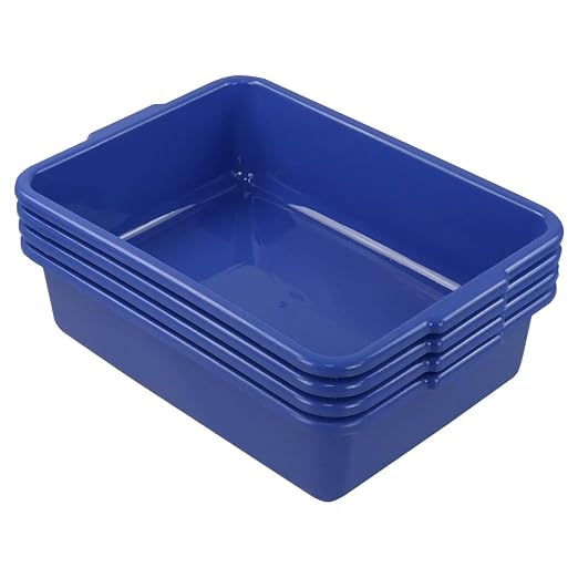 Hespama 4 Packs 13L Commercial Bus Tub, Utility Wash Basin Tote Box, Blue