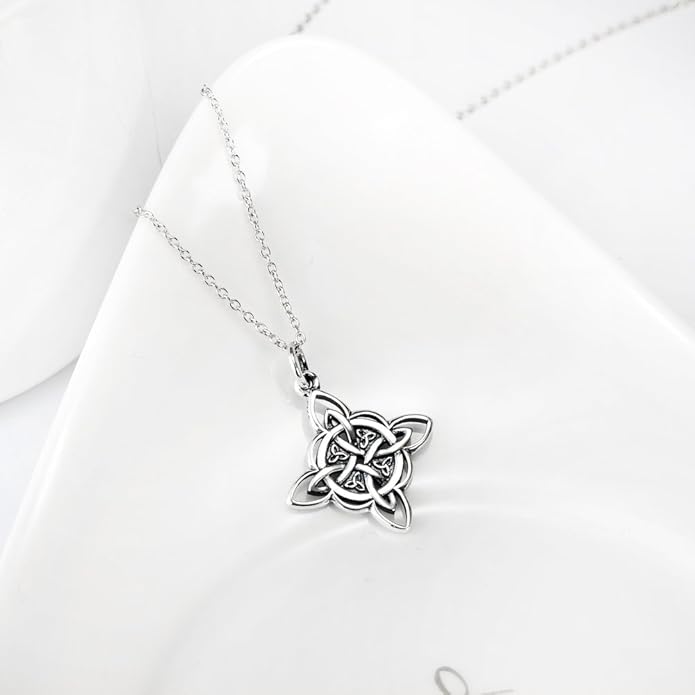 FLYOW 925 Sterling Silver Good Luck Irish Jewelry Celtic Knot Pendant Necklace for Women Birthday Graduation Gift