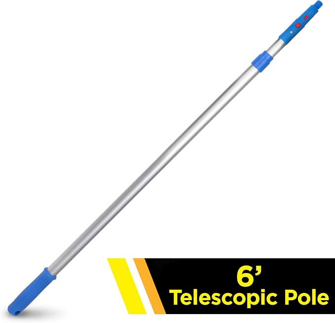 6” Telescopic Pole - Heavy-Duty Aluminum Extension Pole (Adjustable 3.5-6 Ft) with Click/Lock Adapter - Compatible with Squeegees, Dusters & Strip Washers - Twist-Lock for Secure Grip