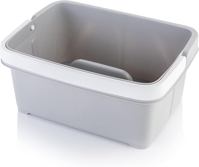 Minky Large Storage Caddy - Easy to Clean Plastic Storage Bin with Foldaway Handle For Cleaning, Crafts, DIY - Great for Pantry, Fridge & Organization - Made in the UK (Light Grey)