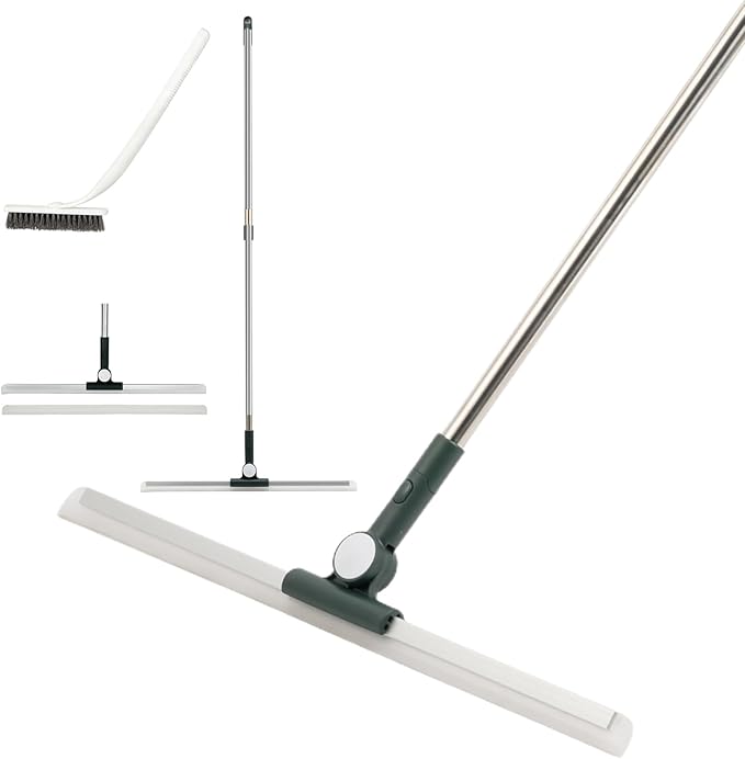 29"-49" Telescopic Pole Floor Squeegee for Concrete Floor, 21.85" Wide Heavy-Duty Squeegee with Detachable Stiff Brush, Large Squeegee Broom for Tile Floor, Garage, Swimming Pool, Bathroom