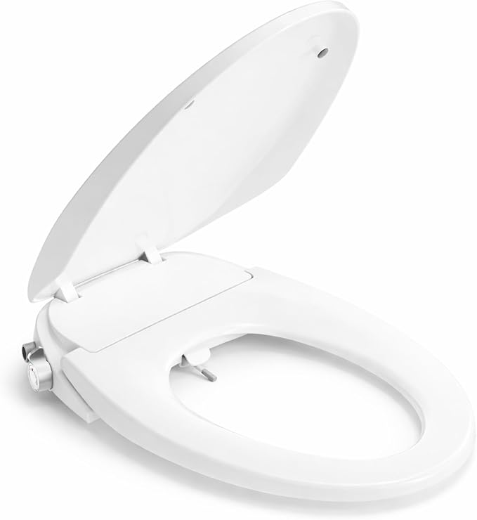 BRAVAT® Non-Electric Bidet Toilet Seat Elongated, Adjustable Water Flow, Removable Dual Nozzles, Easy 15-Min DIY Installation, Ambient Water & Soft-Close, Front & Rear Wash, White