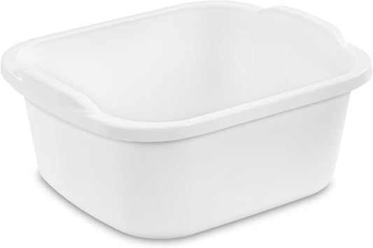 Sterilite 06478008 Durable Heavy-Duty Reinforced Multipurpose Plastic 12 Quart Kitchen Dishpan with Molded Handles, White (24 Pack)