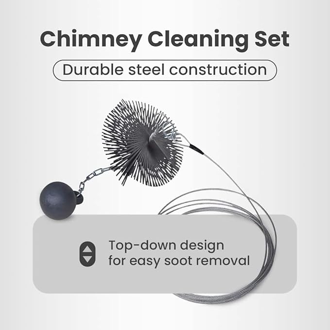 vidaXL Round Chimney Cleaning Brush Kit-5.9" Diameter- Steel Wire Brush with Chain-Attached Ball and Thread- Durable Fireplace and Chimney Cleaning Tools